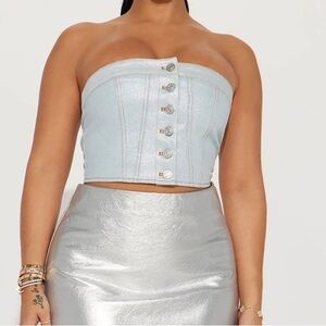 Denim metallic corset